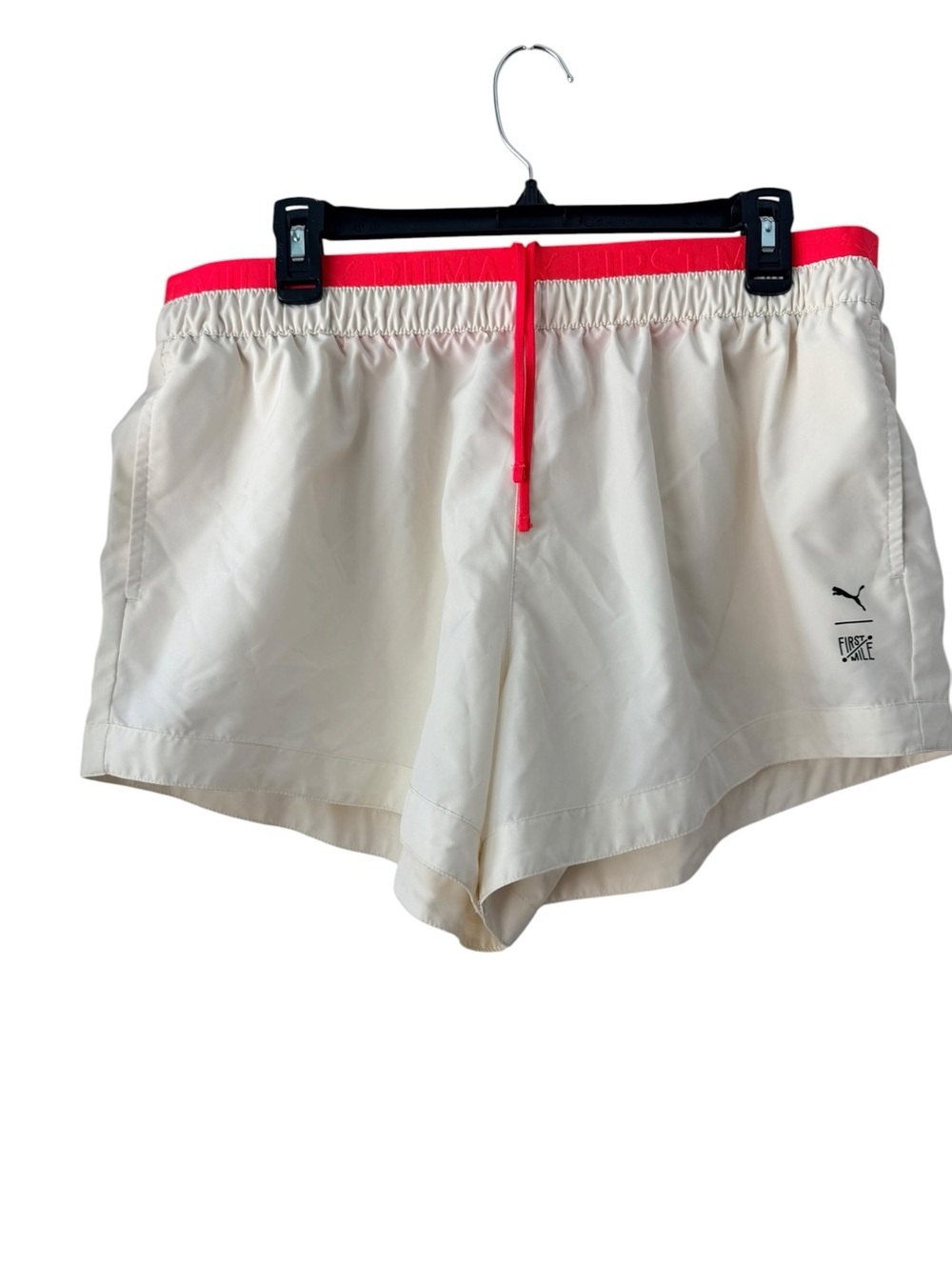 Puma Athletic Shorts Ivory/Salmon with Black Logo Side Pockets Size XL